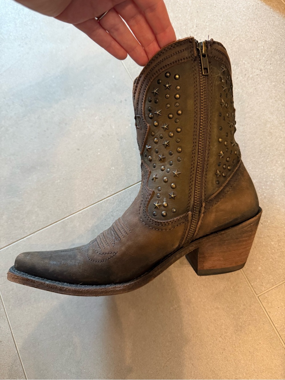 liberty Brown Studded Western Ankle Boot with Side Zip